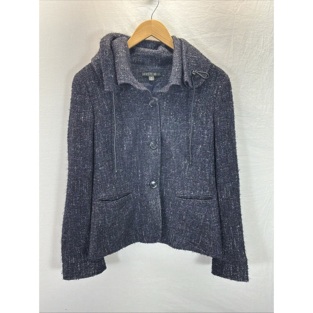 Lafayette 148 Tweed Wide Collar Toggle Drawstring Alpaca Blnd Jacket Women's 12